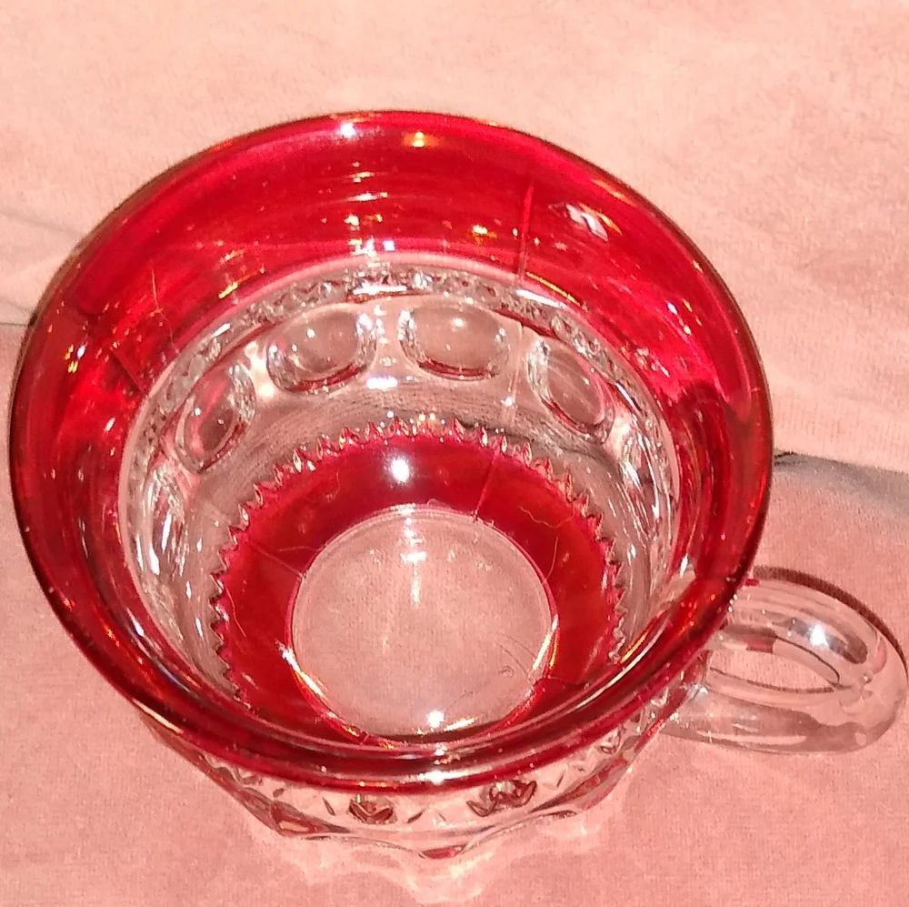 4 Cups Heavy Vintage Kings Crown Ruby Red Flash Thumbprint Coffee Cup Set Tiffin